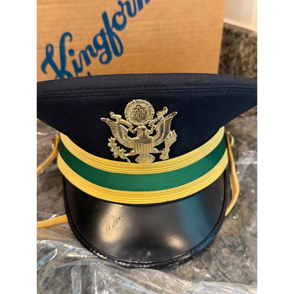 Kingform Cap New York Military Service Hat Green Gold Eagle Crest Size 7 USA